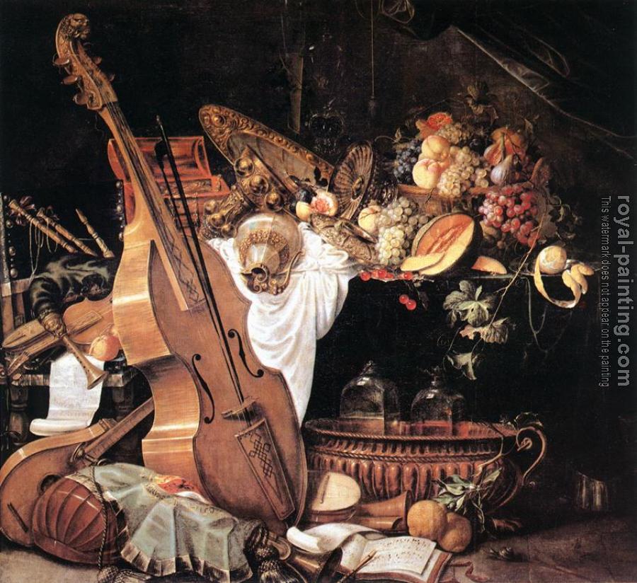 Cornelis De Heem : Vanitas Still-Life with Musical Instruments